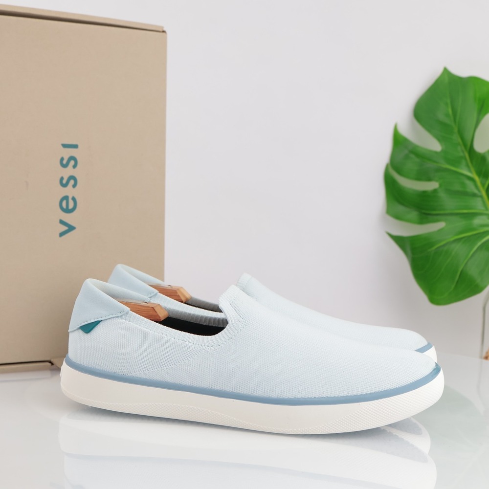 Vessi Mens Boardwalk Slip-On Shoe Size 12‎ Waterproof Blue Knit Comfort Sneakers